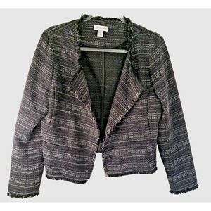 Adrienne Vittadini  Tweed Fringe Trim Jacket Women's‎ M Asymmetrical Hem